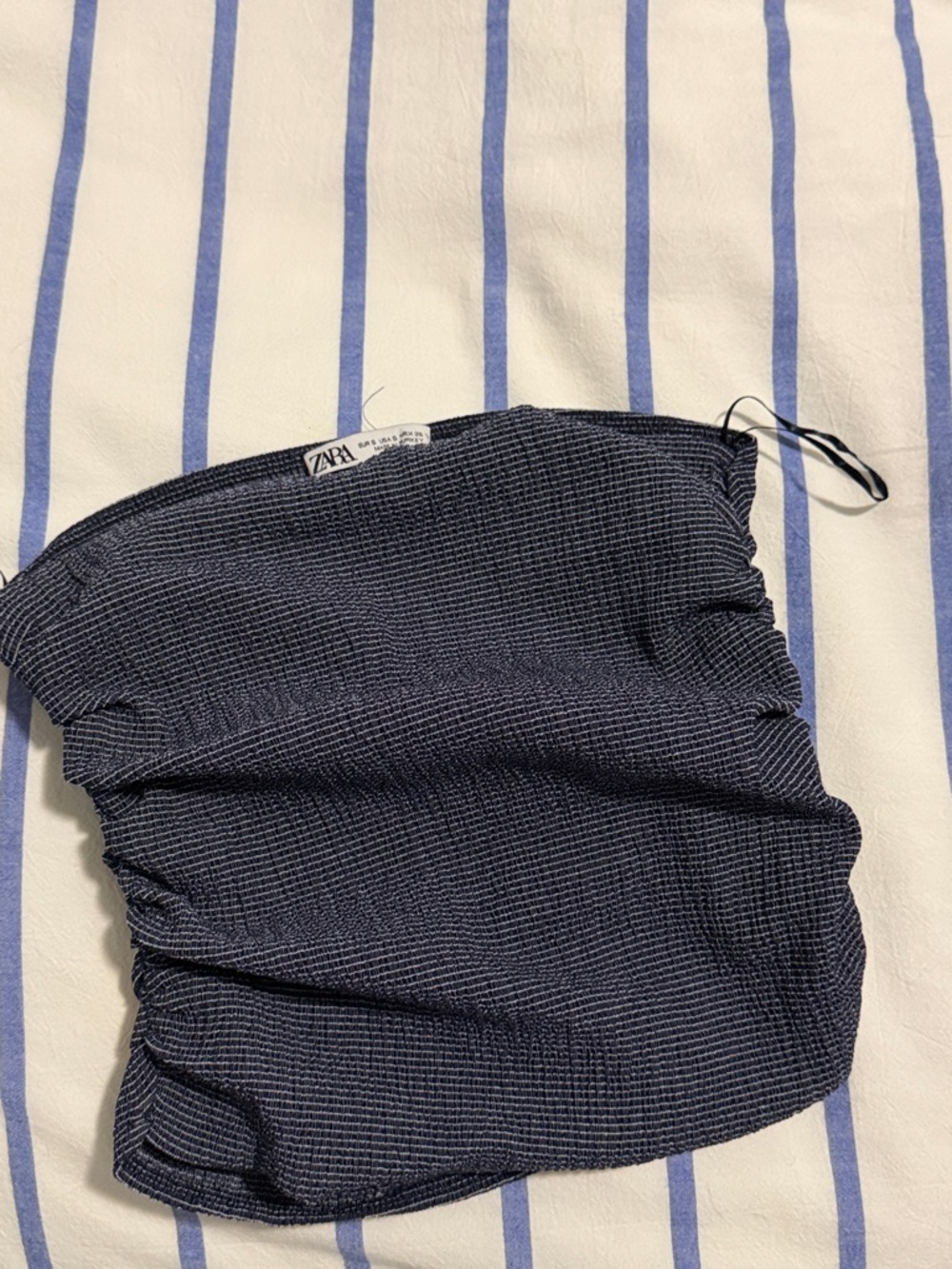 ZARA Navy Textured Strapless Tube Top